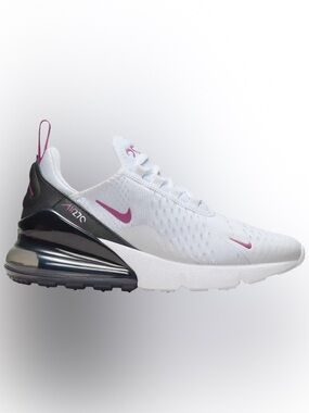 Nike Women's White Sneakers with Pink Swoosh